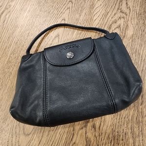 LONGCHAMP Le Pliage Cuir Black Adjustable Strap Gunmetal Crossbody Bag